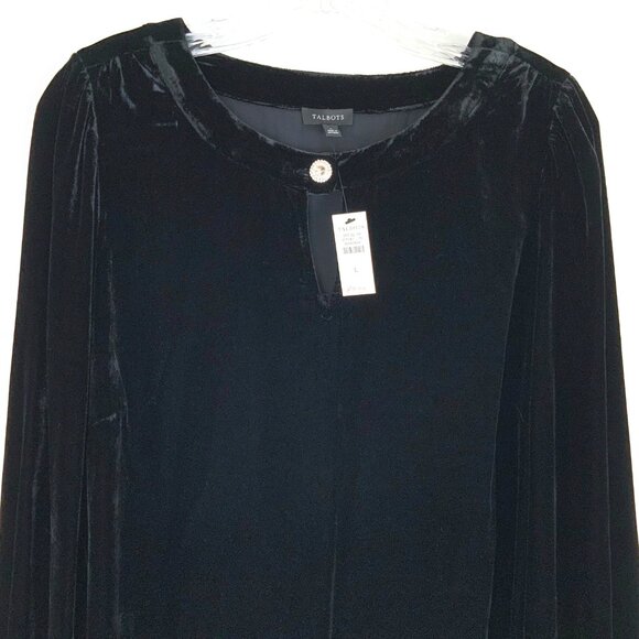 New Talbots Black Velvet Long-Sleeve Top Rhinestone Embellished  Sz L - Picture 5 of 16